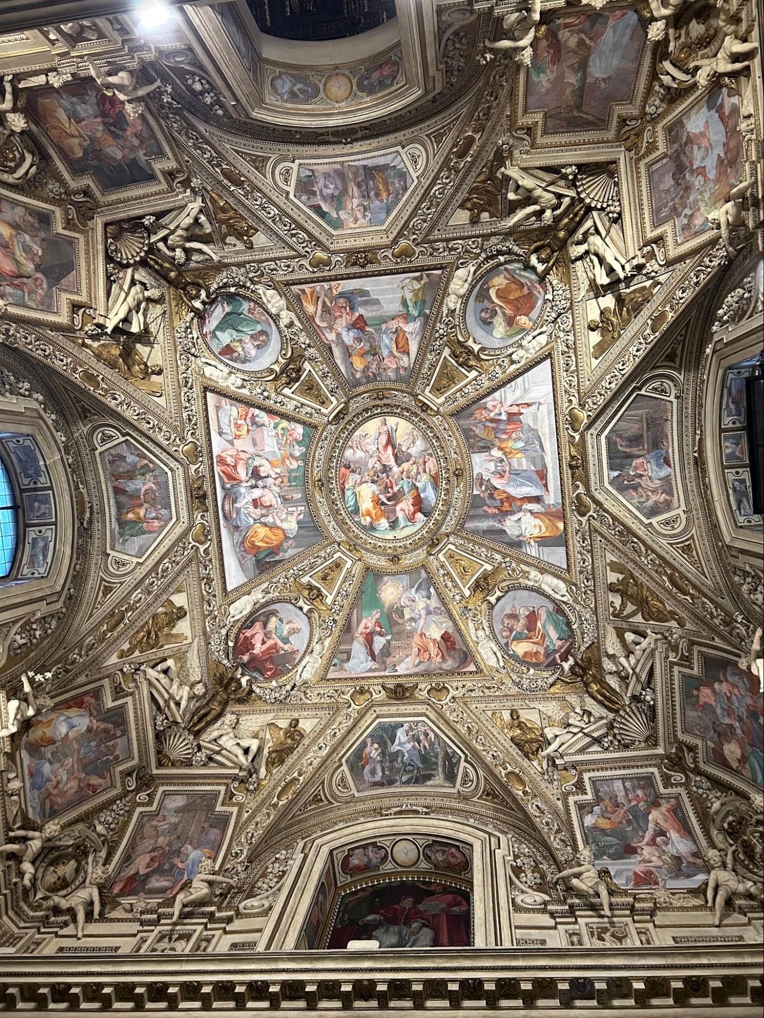 An ornate frescoed ceiling in Rome, Italy, Molly's Maps travel guide